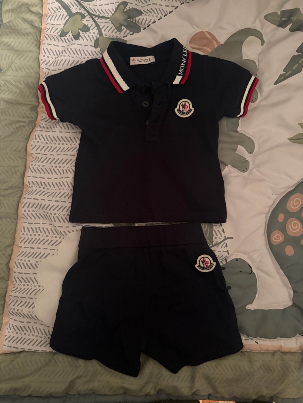 Moncler Navy Blue Kids Polo & Shorts Matching Set with Red & White Trim